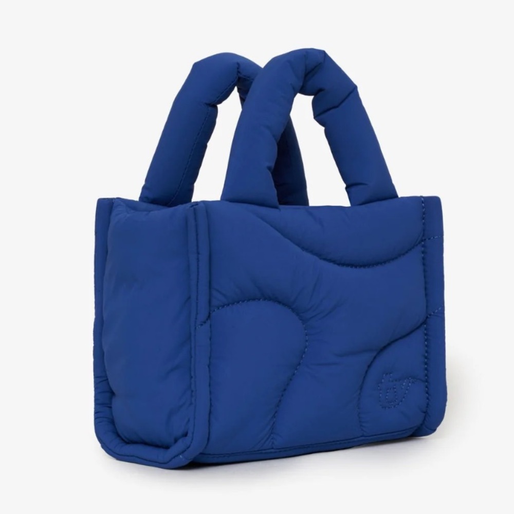 Blue Nylon Quilted Mini Tote Bag with Strap
